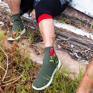 Rose Embroidered Sock Boots